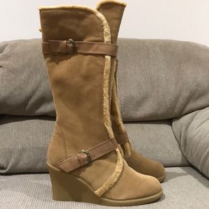 Tan wedge boots
